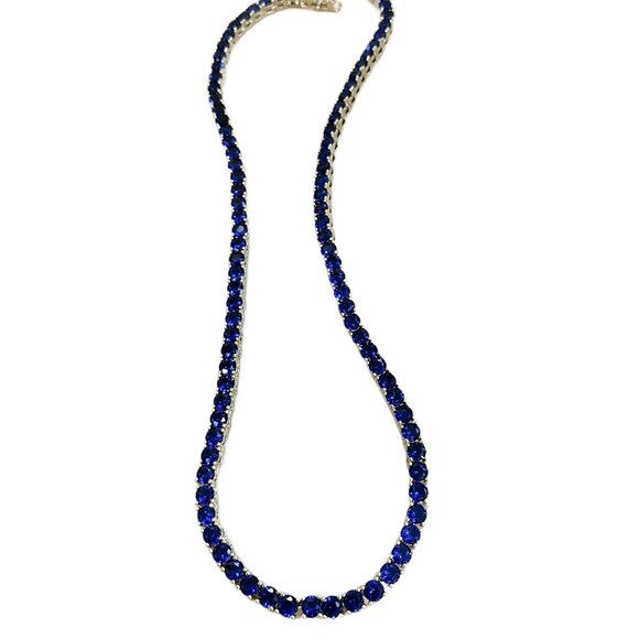 Stunning Simulated Blue Sapphire Diamondette September Birthday Tennis Necklace - Picture 3 of 6